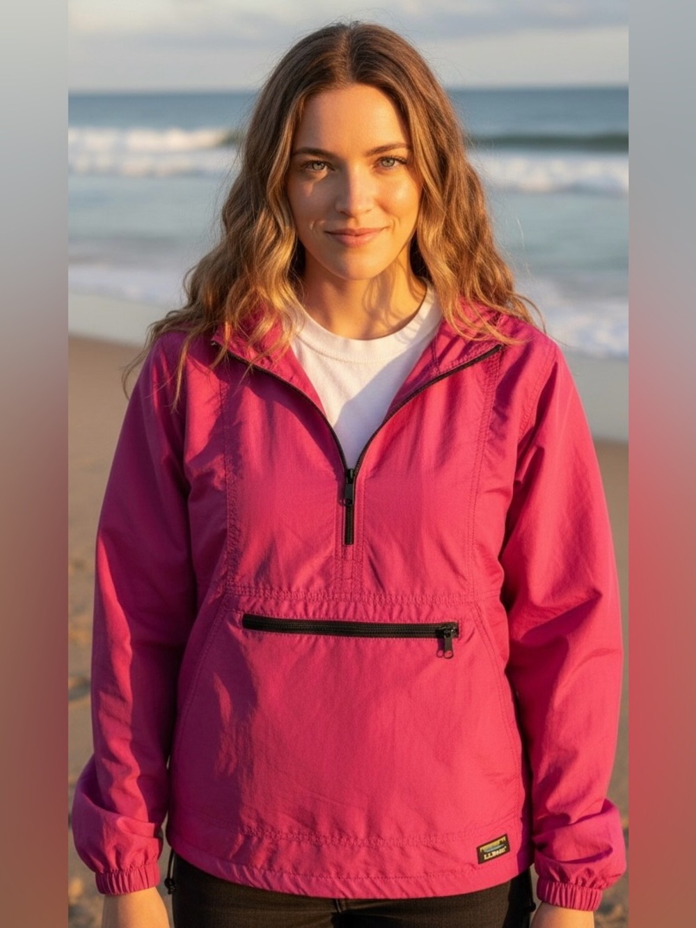 #010 Vintage VTG LL Bean Pink Anorak Jacket Pullover Half Zip Size Small
